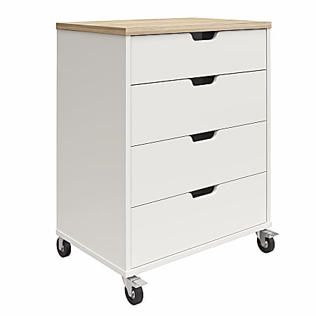 Ameriwood Home Systembuild Evolution Versa 4-Drawer Storage Cart With Locking Casters, 35-9/16" x 27-11/16", White/Weathered Oak