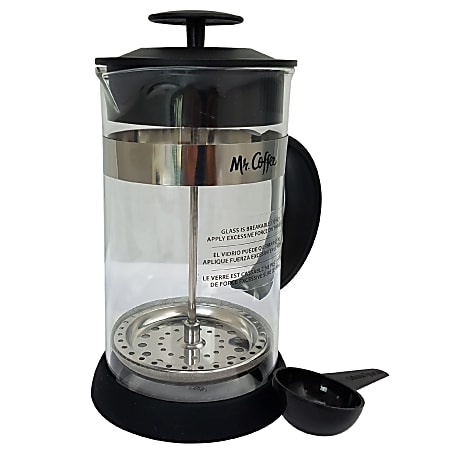 Mr. Coffee Cafe Oasis 32 Oz French Press Coffee Maker, Black/Clear
