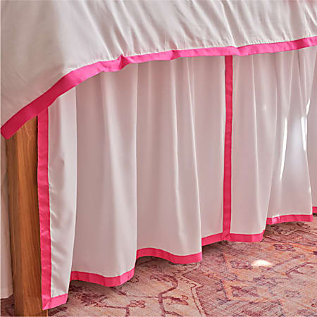 Dormify London Hotel Border Extra Long Dorm Bed Skirt, Twin/Twin XL, Hot Pink