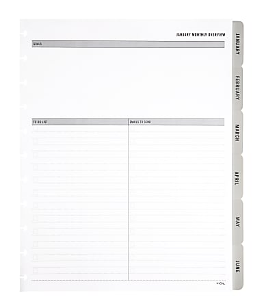 2027 TUL® Discbound Monthly Planner Refill Pages Set With 12 Tab Dividers, Letter Size, Gray, January To December, Total Qty 1