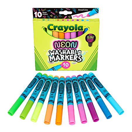 Crayola Neon Marker Set (10ct), Art Markers for Kids, 7 Glow in the Dark Marker Colors, Broad Line, Gift for Kids, Ages 3+