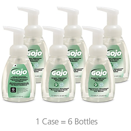 Gojo® Green Certified Foam Hand Cleaner - 7.5 fl oz (221.8 mL) - Push Pump Dispenser - Hand - Clear - Bio-based - 6 / Carton