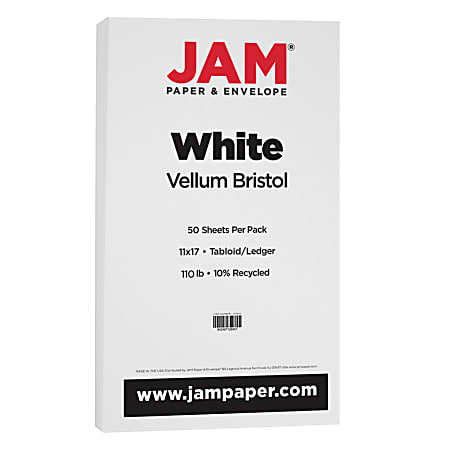 JAM Paper® Vellum Bristol Card Stock, White, Ledger (11" x 17"), 110 Lb, Pack Of 50