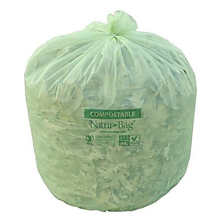 Natur Bag Compostable Trash Liners, 55 Gallons, Green, 20 Bags Per Roll, Case Of 5 Rolls
