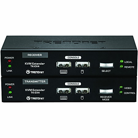 TRENDnet USB KVM Extension Kit - 2 Computer(s) - 1 Local User(s) - 1 Remote User(s) - 328.08 ft Range - WUXGA - 1920 x 1200 Maximum Video Resolution - 2 x Network (RJ-45) - 6 x USB - 4 x VGA