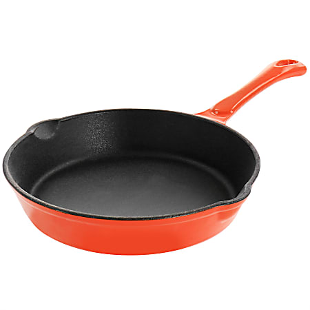 MegaChef Enamel Round Preseasoned Cast Iron Frying Pan, 8", Orange