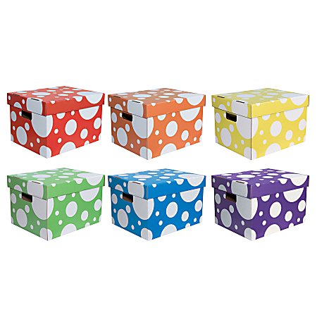Classroom Keepers Storage Totes, 11.25"H x 12.5"W x 15.875"D, 6 Assorted Polka Dot Colors, Pack Of 6