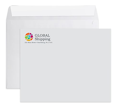 Custom Full-Color Catalog Envelopes, Open Side, Peel And Seal, 9" x 12", White Wove, Box Of 250 Envelopes