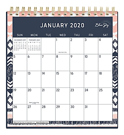 Blue Sky™ Wirebound Desk Calendar With Stand, 6" x 6", Tappeto, January to December 2020