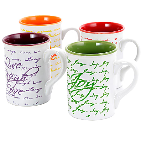 Gibson Inspirational Words 4-Piece Mug Set, 16 Oz, Assorted Colors