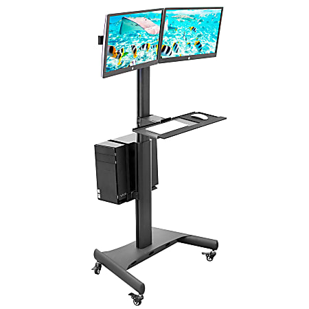 Mount-It! MI-7986 Adjustable PC Mobile Workstation For Dual Monitors, 45"H x 28-1/2"W x 8"D, Black