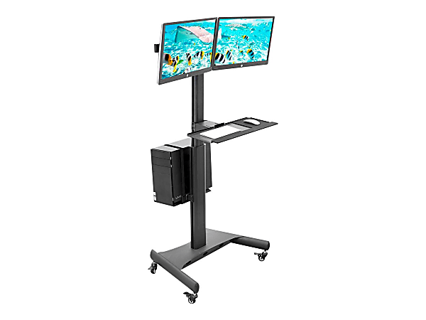 Mount It MI 7986 Adjustable PC Mobile Workstation For Dual Monitors 45 H x 28 12 W x 8 D Black Office Depot