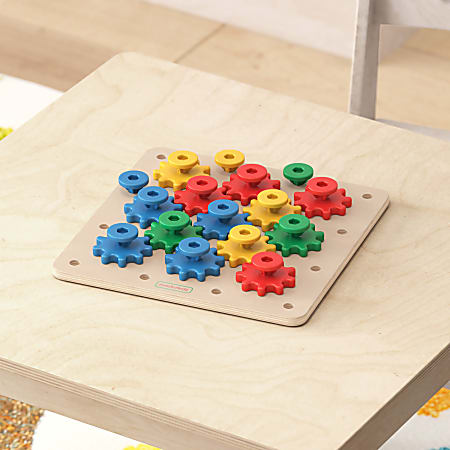 Flash Furniture Bright Beginnings Commercial Grade Birch Plywood STEM Gear Building Busy Board, Grades Pre-K To 4, Beech