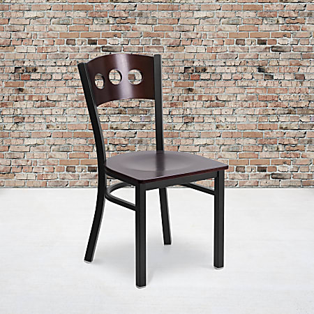 Flash Furniture Decorative 3 Circle-Back Metal Restaurant Accent Chair, Walnut/Black