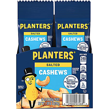 Planters Nut Pouches, Salted Cashews, 1.5 Oz, Box