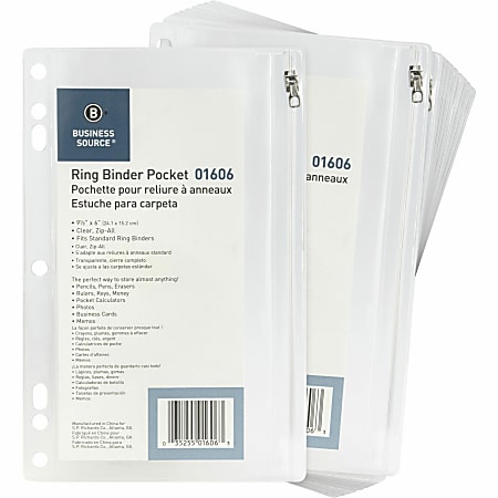 Business Source Punched Economy Binder Pocket - 9.5