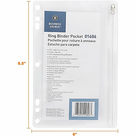 Business Source Punched Economy Binder Pocket - 9.5