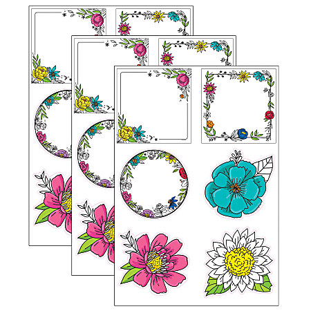 Creative Teaching Press® Designer Cut-Outs, 6", Bright Blooms Doodly Blooms, 36 Cut-Outs Per Pack, Set Of 3 Packs