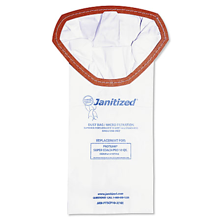 Janitized® ProTeam Super Coach Pro 10 Vacuum Filter Bags, 10 Qt, White, Pack Of 100 Bags