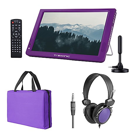 Trexonic Portable Rechargeable 14" LED TV With Amplified Antenna, Carry Bag And Headphones, Purple, 995117422M