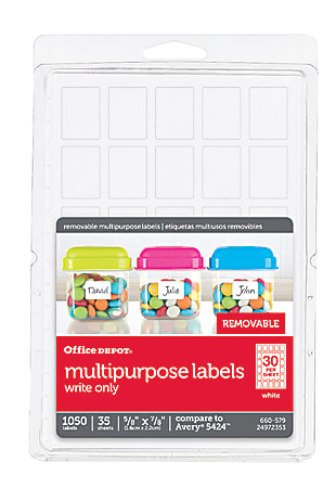 Office Depot® Brand Removable Writable Labels, OD98819, Rectangle, 5/8" x 7/8", White, Pack Of 1,050