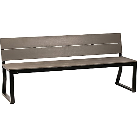 Lorell® Faux Wood Outdoor Bench With Backrest, Charcoal/Black