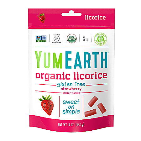 Yummy Earth Organic Gluten-Free Licorice, Strawberry, 5 Oz, Pack Of 4 Bags