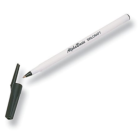 SKILCRAFT® Stick Pens, Medium Point, White Barrel, Black Ink, Pack Of 12 Pens