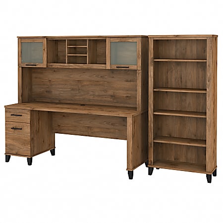 Bush® Furniture Somerset 72"W Office Desk With Hutch And 5-Shelf Bookcase, Fresh Walnut, Standard Delivery