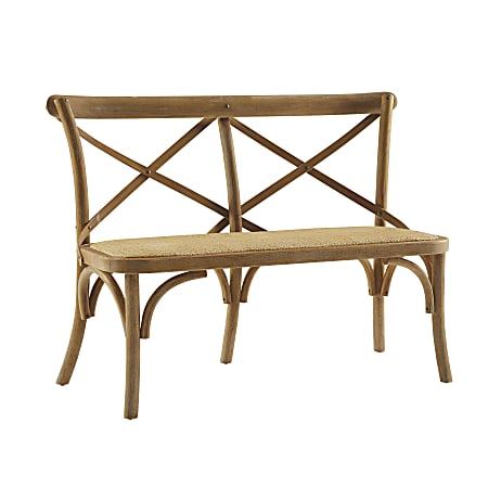 Linon Corie Bentwood Bench With Backrest, 35"H x 44-1/2"W x 24-1/2"D, Brown