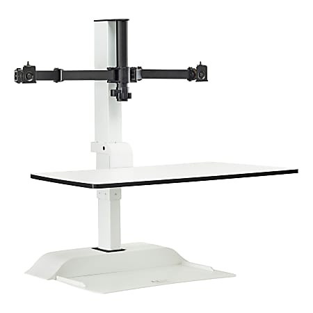 Safco® Electric 28"W Desktop Sit-Stand 2-Arm Standing Desk Riser, White