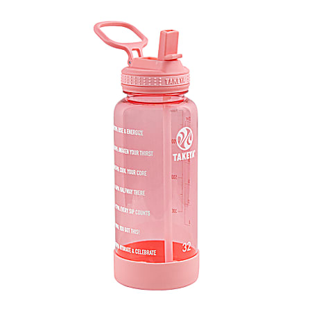 32Oz Glass Water Bottles with Straw Lid Wide Mouth Motivational Water Bottle