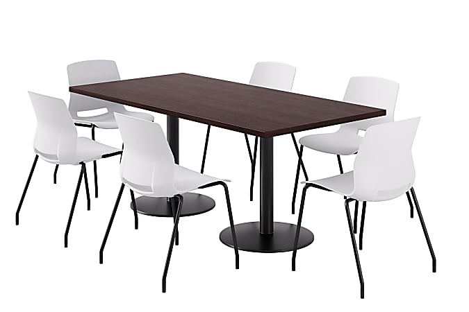 KFI Studios Proof Rectangle Pedestal Table With Imme Chairs, 31-3/4”H x 72”W x 36”D, Cafelle Top/Black Base/White Chairs