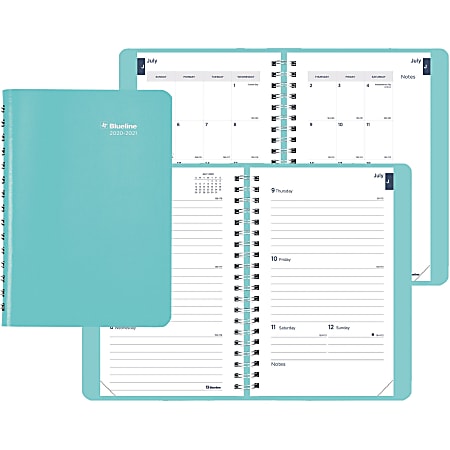 Rediform Fashion Academic Weekly Planner - Academic/Professional - Monthly, Weekly - 1.1 Year - July 2020 till July 2021 - Twin Wire - Desk - Pacific Green - Vicuana - 8" Height x 5" Width