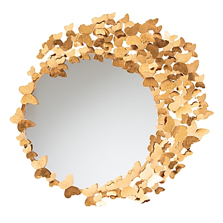 Baxton Studio Tauriel Round Butterfly Accent Wall Mirror, 32-1/2”H x 32-1/2”W x 1/4”D, Antique Goldleaf