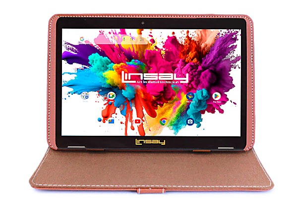 Linsay Octa Core Tablet, 10.1”, 4GB Memory, 128GB Storage, Android 13, With Brown Leather Case