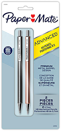 Paper Mate® Advanced Metal Barrel Mechanical Pencils, 0.7 mm, Gray/Rose Barrels, Pack Of 2 Pencils