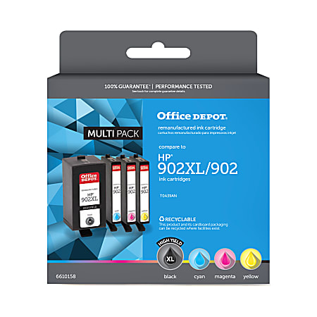 Office Depot® Brand Remanufactured High-Yield Black And Cyan, Magenta, Yellow Ink Cartridge Replacement For HP 902XL, 902, Pack Of 4