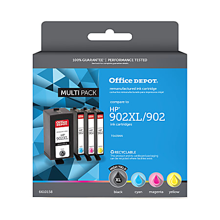 Office Depot® RemanufacturedBlack; Cyan; Magenta; Yellow High-Yield/Standard Yield Cartridge Replacement For HP 902XL, 902, Pack Of 4