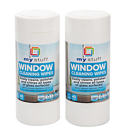 Mind Reader Glass Cleaning Wipes, Fresh Scent, 40 Wipes Per Container, Set Of 2 Containers