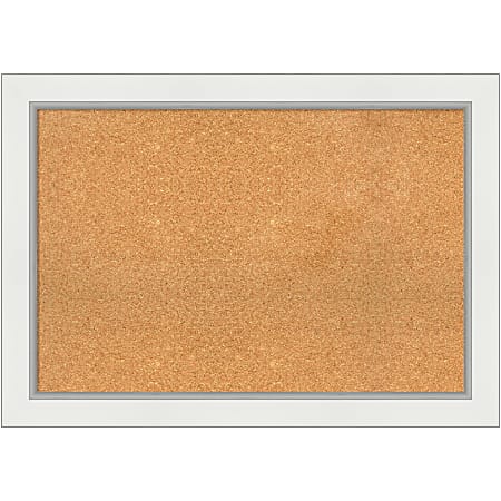 Amanti Art Rectangular Non-Magnetic Cork Bulletin Board, Natural, 41” x 29”, Eva White Silver Plastic Frame
