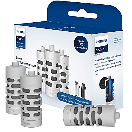 Philips Water GoZero Everyday Bottle Activated Carbon Fiber Filters, Gray, Pack Of 3 Filters