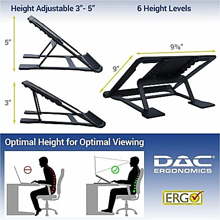 DAC Portable Laptop Stand With 6 Height Levels - Notebook, Tablet Support - Aluminum Alloy - Black