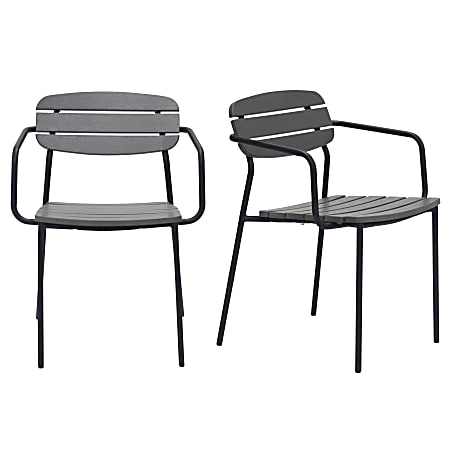 Eurostyle Kalmar Stackable Outdoor Furniture Armchairs, Dark Gray/Black, Set Of 2 Chairs, 90792DKGRY