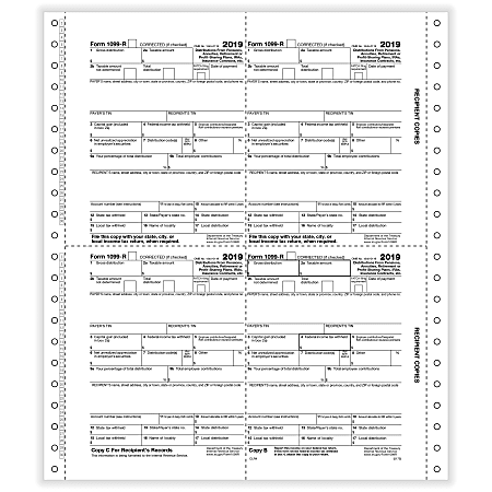 ComplyRight™ 1099-R Tax Forms, Copies B, C, 2 And Extra File Copy, 4-Up Box Style, 8-1/2" x 11", Pack Of 2,000 Forms