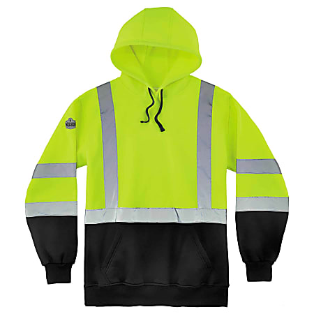 Ergodyne GloWear 8373 Class 3 Hi-Vis Pullover Hoodie, Medium, Black/Lime