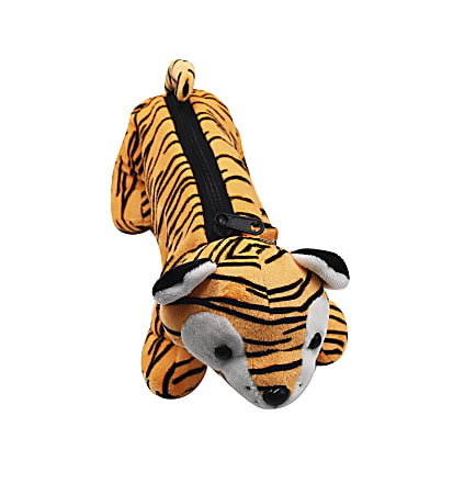 Office Depot® Brand Plush Animal Pencil Pouch, 11" x 4", Tiger