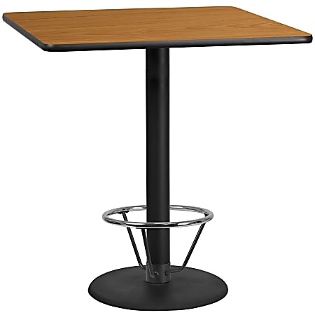 Flash Furniture Laminate Square Table Top With Round Bar-Height Base And Foot Ring, 43-1/8"H x 42"W x 42"D, Natural/Black