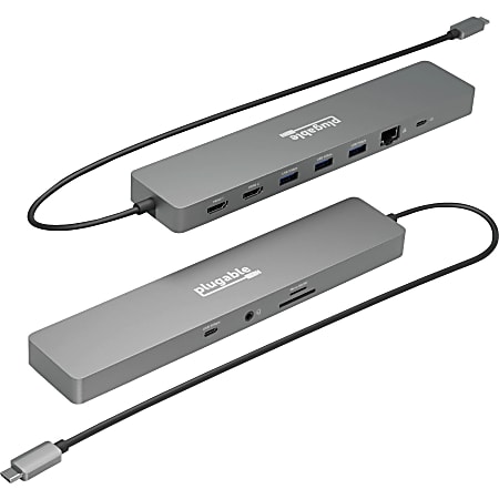 Plugable 11-in-1 USB-C Hub 100W USB-C Pass-through, Laptop Docking Station Dual Monitor with 4K 60Hz HDMI - USBC11IN1E