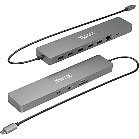 Plugable 11-in-1 USB-C Hub 100W USB-C Pass-through, Laptop Docking Station Dual Monitor with 4K 60Hz HDMI - Compatible with Thunderbolt 4 / 3, USB-C Windows, Chromebooks, 1x USB-C, 3x USB, SD, Ethernet, Driverless